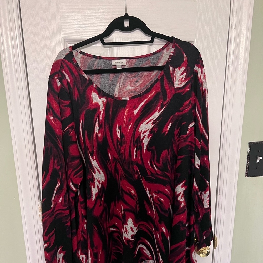Avenue Plus size Red and Black Patterned Top